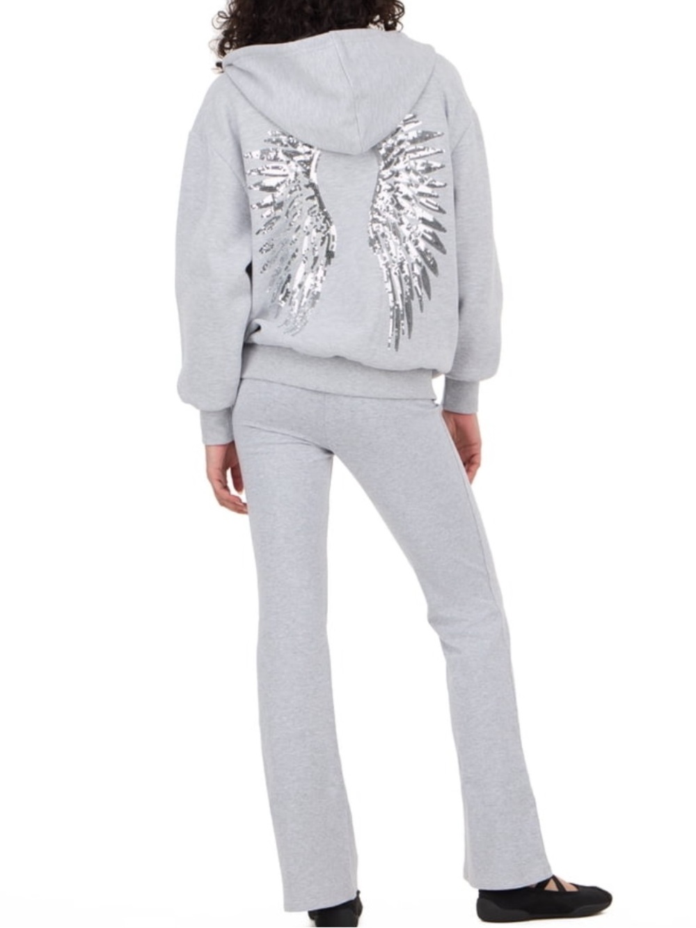 Forever 21 Sequin Angel Wings Grey Hooded Jacket and Pants Set Y2K